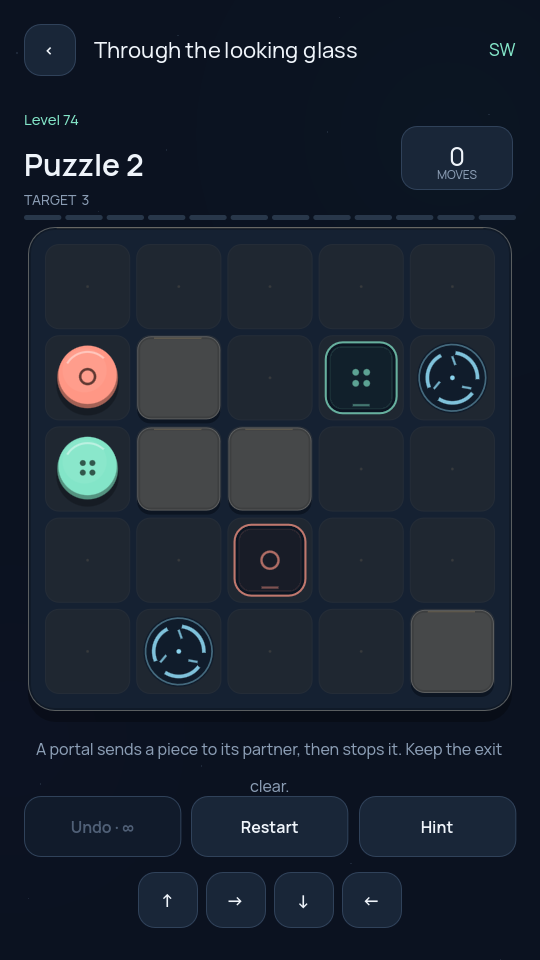 A real puzzle with two blue portal pads in opposite corners of the board.